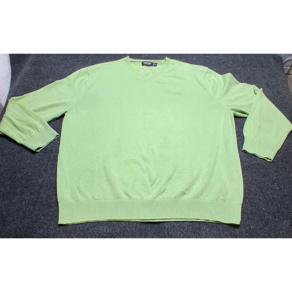 Nautica Men's Sweater  XXL Green Long Sleeve V-Neck Solid Logo